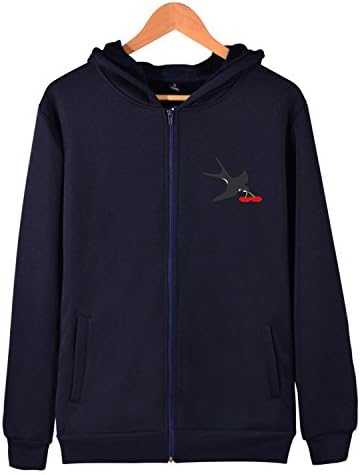 Terivon Cherry Bird Swallow Full Zipper Hoodies Soft Cotton Long Sleeve Sweatshirt Pocket