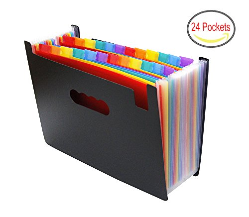 24 Pockets Expanding File Folder Multicolour Accordian File Organizer Portable A4 Letter Size Business File Folder Bag