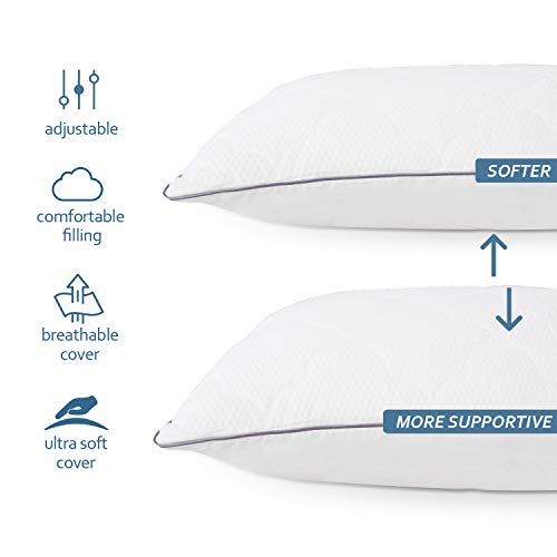 Adjustable Bed Pillow for Back/Stomach Sleeper, Thin Head/Back Pillow for Sleeping, Soft