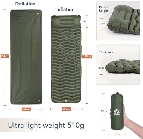 Matelas Camping Gonflable 1 Place Ultraléger Résistant à l'eau