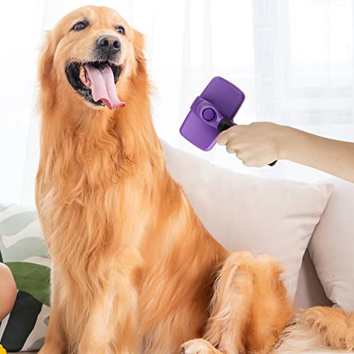 smartelf Pet Grooming Brush, Self-Cleaning Slicker Brush for Dogs and Cats Long & Short Hair, Rounded Tips Retractable Dog Brush for Shedding Loose Undercoat,Tangled Knots ,Matted Fur (Purple)
