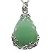 KISSPAT Natural Green Aventurine Teardrop Pendant Necklace on 20 inches Stainless Steel Chain