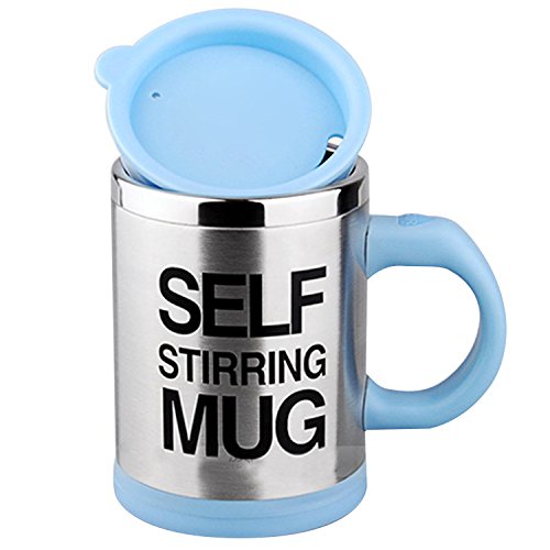 VAlinks(TM) Updated Version Premium Leakproof Self Stirring Coffee Mug - Electric Stainless Steel Automatic Self Mixing Cup Travel Mug 401-500mL Auto Mixing Tea Coffee Cup with Agitating Vane (Blue)