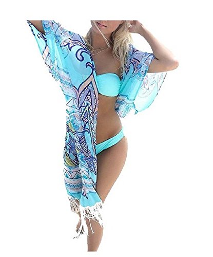 Women s tassel bikini swimwear printed bathing suit kimono cover …
