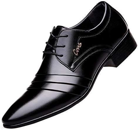 Men Fashion Dress Business Shoes Pointed Toe Synthetic Leather Lace Up Oxford Formal Shoes Black
