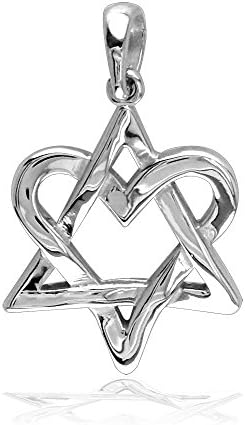 SZIROSmall Heart Star of David, Jewish Star Charm, 17mm in Sterling Silver