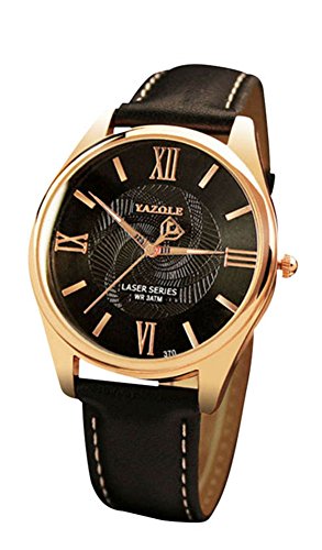 RoseSummer Men's Luminous Waterproof Army Style Leather Wrist Watch (Black Dial+Black Strap)