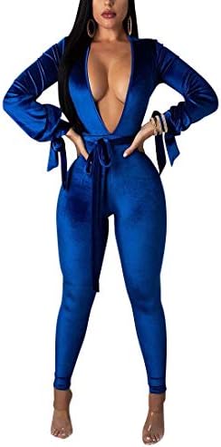 Sherro Women's Deep V Neck Hollow Out Bodycon Jumpsuit Romper Clubwear