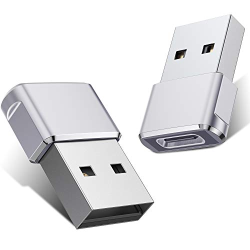 USB C Female to USB Male Adapter (Upgraded Version) (2-Pack), Basesailor Type C to USB A Adapter, Compatible with Laptops, Power Banks, Chargers, and More Devices with Standard USB A Ports (Silver)