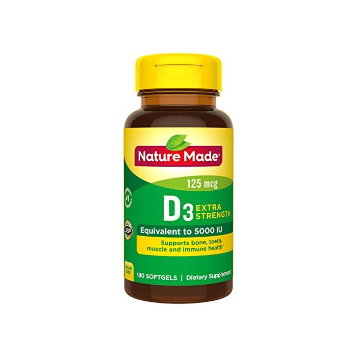 Nature Made Extra Strength Vitamin D3 5000 IU (125 mcg), Dietary Supplement for Bone, Teeth, Muscle and Immune Health…