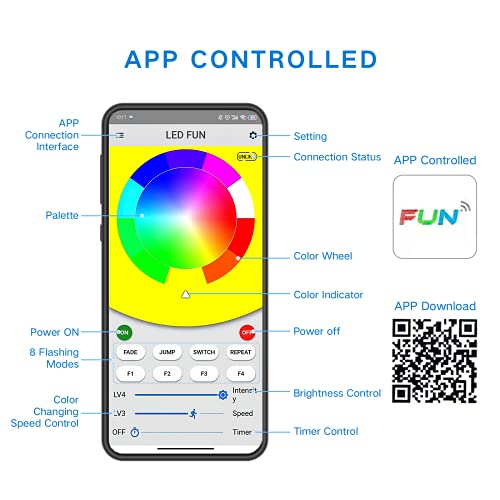JWTPRO Pond Lights Underwater Bluetooth APP Control, RGB Pool Lights IP68 Waterproof Battery Powered (Not Included), 13 LED Lights with Suckers for Hot Tub, Lazy Spa Lights 8 Flashing Modes 1 Pack
