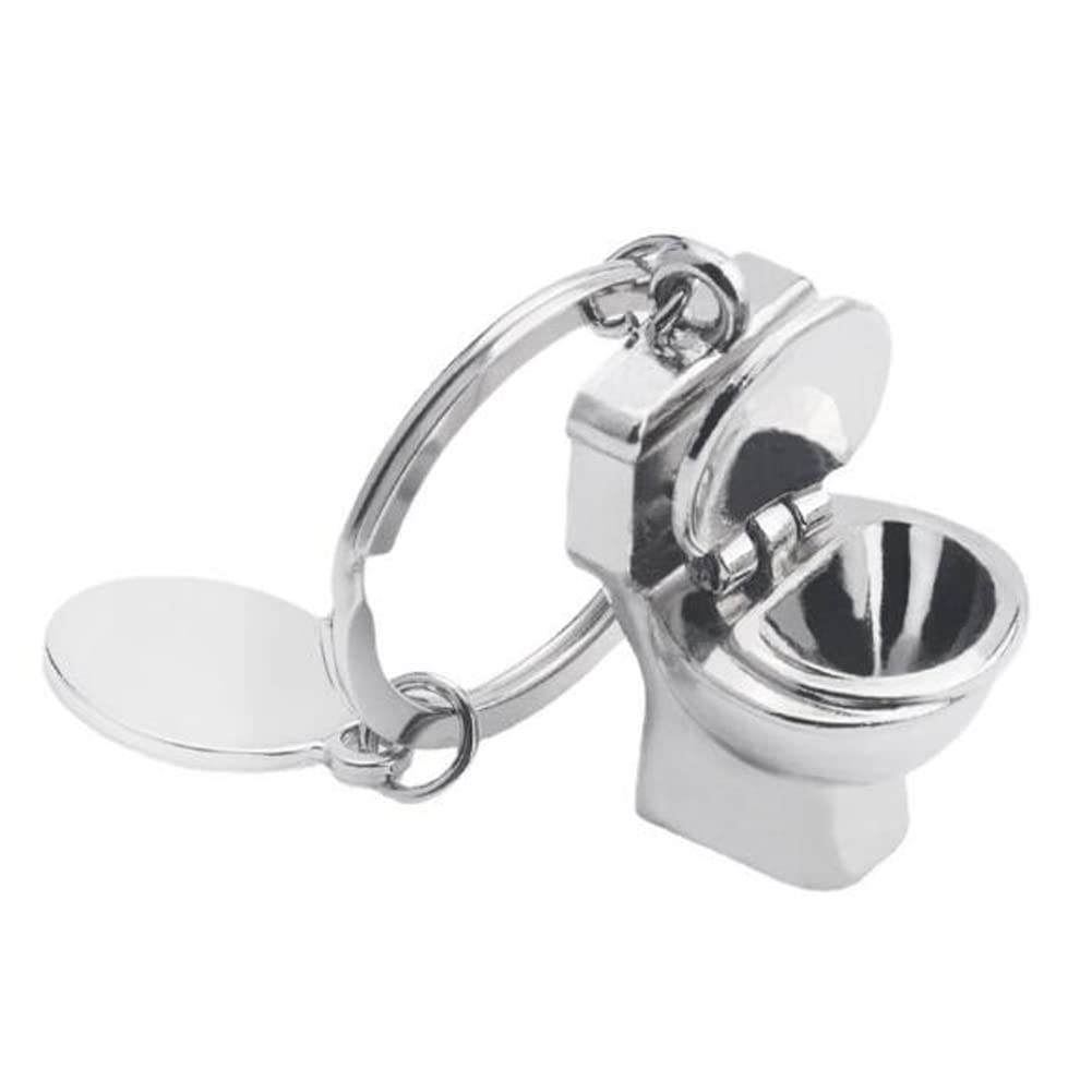 ARFUKA 3D Mini Toilet Keyring with Openable Lid, Novelty Silver Alloy Keychain, Funny Bag Charm, Creative Gift for Friends, Customizable Key Accessory