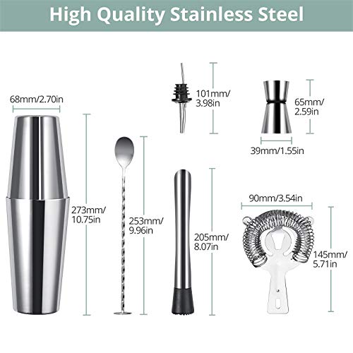 COLFULINE Cocktailshaker Set, 7 PCS Boston Shaker Set Edelstahl Cocktailshaker, Cocktailset Groß 750ML 500ML, mit… – Bild 8