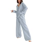 codcm Womens Cotton Gauze Loungewear Sets Casual 2 Piece Sleepwear Button Down Shirt and Wide Leg Pants Outfits