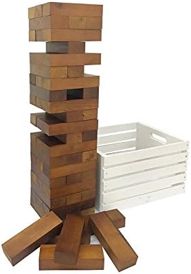 Heemika Giant Tower Blocks 60pcs,Wooden Tower in Walnut Color with White Crate for Storage