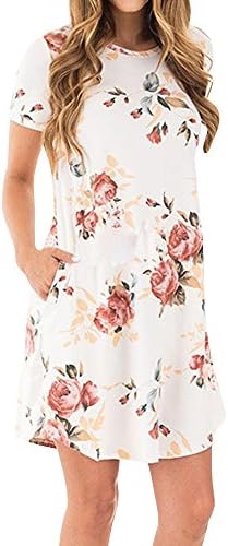 PaPaPa Women Floral Striped Short Sleeve Crewneck T-Shirt Dress Tunic Midi Dress