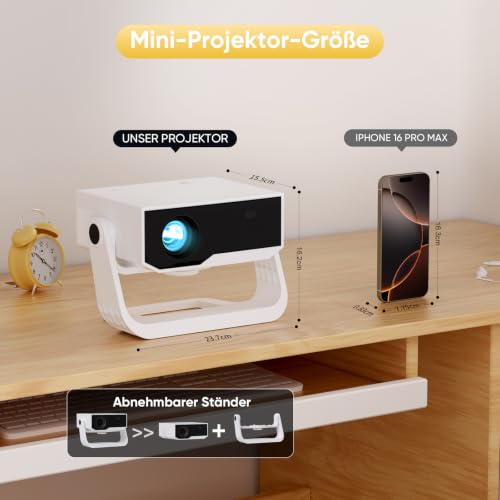 Wielio Upgrade Smart Projector, Integrated App, Supports 4K, WiFi & BT Project, 120° Adjustable Stand, Vertical Keystone Correction and Electronic Focus Home Cinema Projector for Mobile Phone/PC