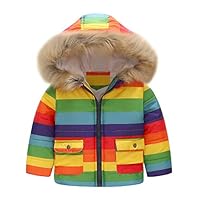 WARMSHOP Toddler Boys Girls Coat,2018 Winter Warm Stripe Rainbow Fur Collar Hooded Fleece Pockets Jacket Outcoat (3-4 Years Old, Multicolor)