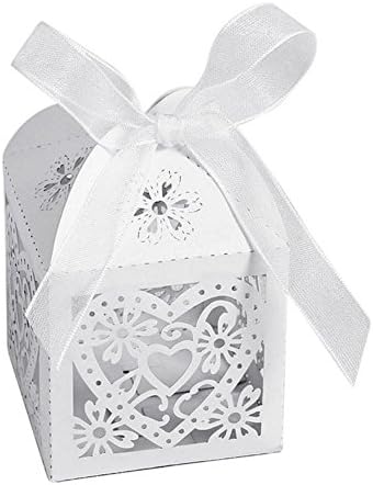 IGBBLOVE 50PCS Favor Box Best for Candy Boxes and Wedding Favors Box Event Party Supplies (White-Heart)