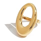Kokoma Hollow Oval Ring for Women Geometric Circle Round Chunky Ring Stackable Stainless Steel Rings Modern Statement Finger Jewelry