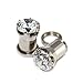 0G = 8mm Screw-on / fit Clear Solid CZ Prongs Setting Ear Plugs Retainers, 1 Pair, Silver