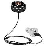 Bluetooth FM Transmitter, Wireless in Car MP3 Player Audio Radio Adapter, Bluetooth Handsfree Calling Car Kit with Dual USB Car Charger/Digital LED Display/TF Card Slot/3.5mm AUX Cable