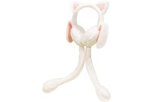TEHAUX Winter Bunny Ear Muffs with Moving, White Furry Ear Warmer for Outdoor Cold Weather, One Size