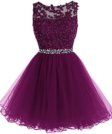 WDING Short Tulle Homecoming Dresses Appliques Beads Prom Party Gown Purple,US12