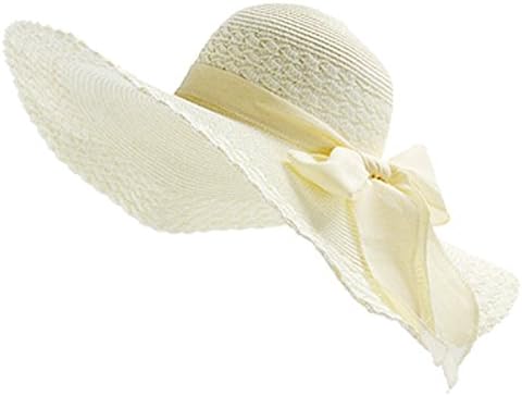 Sduck Outdoor Sun hat For Women, Foldable Floppy Wide Large Brim Floppy Summer Beach Sun Hat, Big Bowknot Cap, White