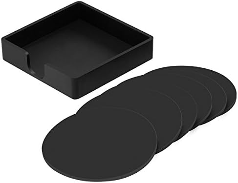 Drink Coasters 6 Pack With Holder Silicone Coasters Good Grip Large Round Size For Most Glasses Mugs Cups Easy To Clean Black Drink Coasters