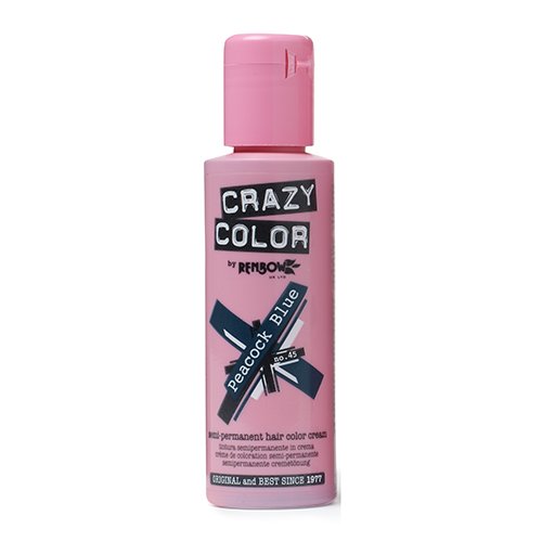 Crazy Color Semi Permanent Hair Color Cream Peacock Blue No.45 100ml,4 Count