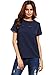 Romwe Women's Loose Short Sleeve Round Neck Solid Summer T-Shirt Tops Blouse Navy XS