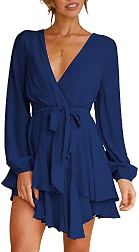 cosonsen womens deep v neck dress Cosonsen Womens Date Night Dress Deep V-Neck Long Sleeve Faux Wrap Dresses  Green XS at Amazon Women's Clothing store