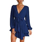 SEMATOMALA Women's Wrap V-Neck Pleated Maxi Dress With Belt - Long Sleeve Flowy A-Line Yellow Party Dress