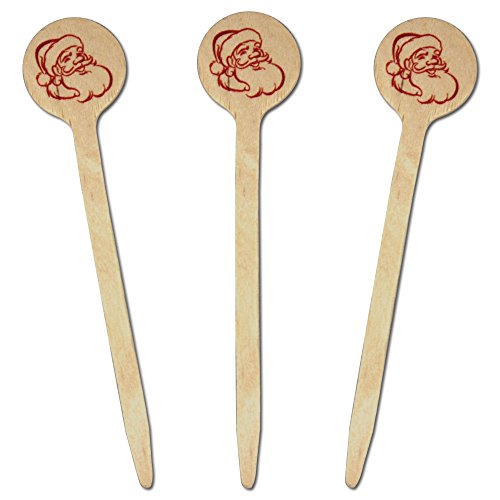 4" Santa Claus Wooden Food, Drink, Cocktail Picks, Pack of 28