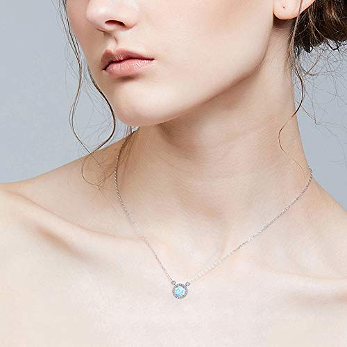 Sterling Silver Round Cubic Zirconia Inlaid Opal Pendant Necklace for Women 16\