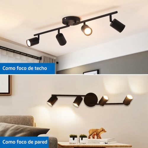 ANWIO Adjustable Black Metal Swivel Spotlight with 4 GU10 Bases – Modern Design for Ceiling Light in Bedrooms, Hallways and Living Rooms (Without Bulbs).