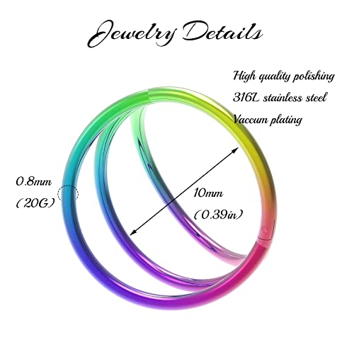 Kingdot 20G Septum Clicker Nose Rings Triple Open Stack Conch Daith Piercing Jewelry Cartilage Earring Hoop Surgical Steel Conch Daith Helix Rook Lobe Earring(rainbow)