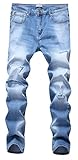 Men's Ripped Slim Fit Straight Denim Jeans Jogger Pants Vintage Style with Broken Holes 06 W32