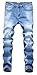 Men's Ripped Slim Fit Straight Denim Jeans Jogger Pants Vintage Style with Broken Holes 06 W32
