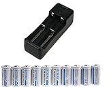 ON THE WAY®10pcs 16340 CR123A LR123A 3.7V 1000mAh Rechargeable Li-Ion Battery with Universal Charger for 18650 16340 26650 14500 Battery