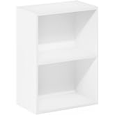 Furinno LUDER 2-Tier Book Shelf, Open Shelves Bookshelf, White | 9 x 16 x 21, Closed Back, Modern Bookcase, for Living Room, Bedroom, Home Office