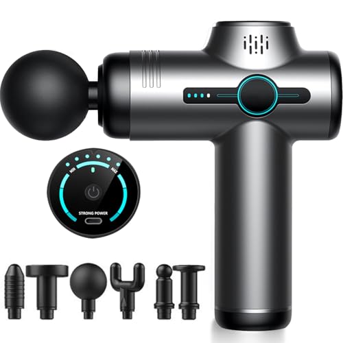 Massagepistole, Massage Gun Mit 6 Geschwindigkeiten &Amp; 6 Köpfen, Mit Lcd Touchscreen, Tiefengewebe Massagegerät Für Rücken, Schultern, Beine (Grau)