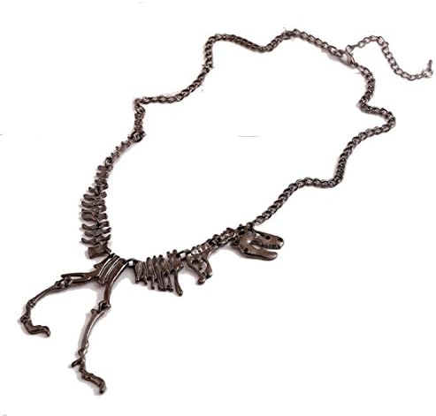 OVERMAL Steampunk Goth Alloy Dinosaur Skeleton Dead Tyrannosaurus T-Rex Charm Necklace (Black)