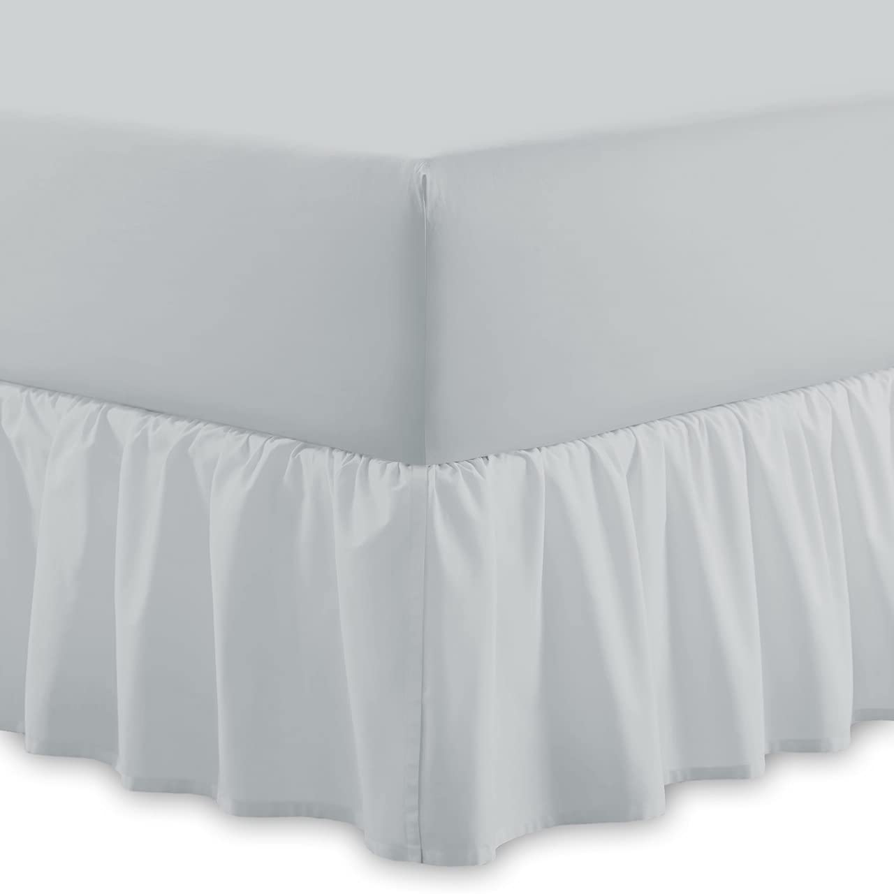 Plain 100% Egyptian Cotton Fitted Valance Sheet | Easy Care 16" / 40cm Extra Deep Frilled Valance Fitted Bed Sheet - Machine Washable - Single Double King Size (Silver, Double)