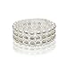 Wide White Flat Button Freshwater Cultured Pearl Triple Strand Stretch Bracelet For Women For Teen