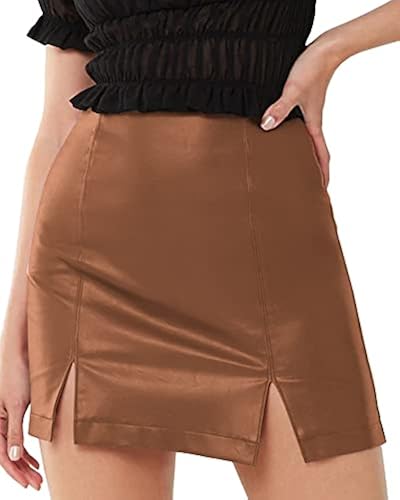 MANGOPOP Women's Basic High Waist Faux Leather Bodycon Mini Pencil