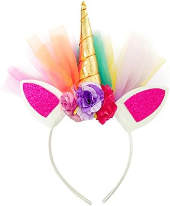 KEPATO Unicorn Headband Unicorn Rainbow Birthday Rose Flower Headband Unicorn Party Halloween Animal Ears