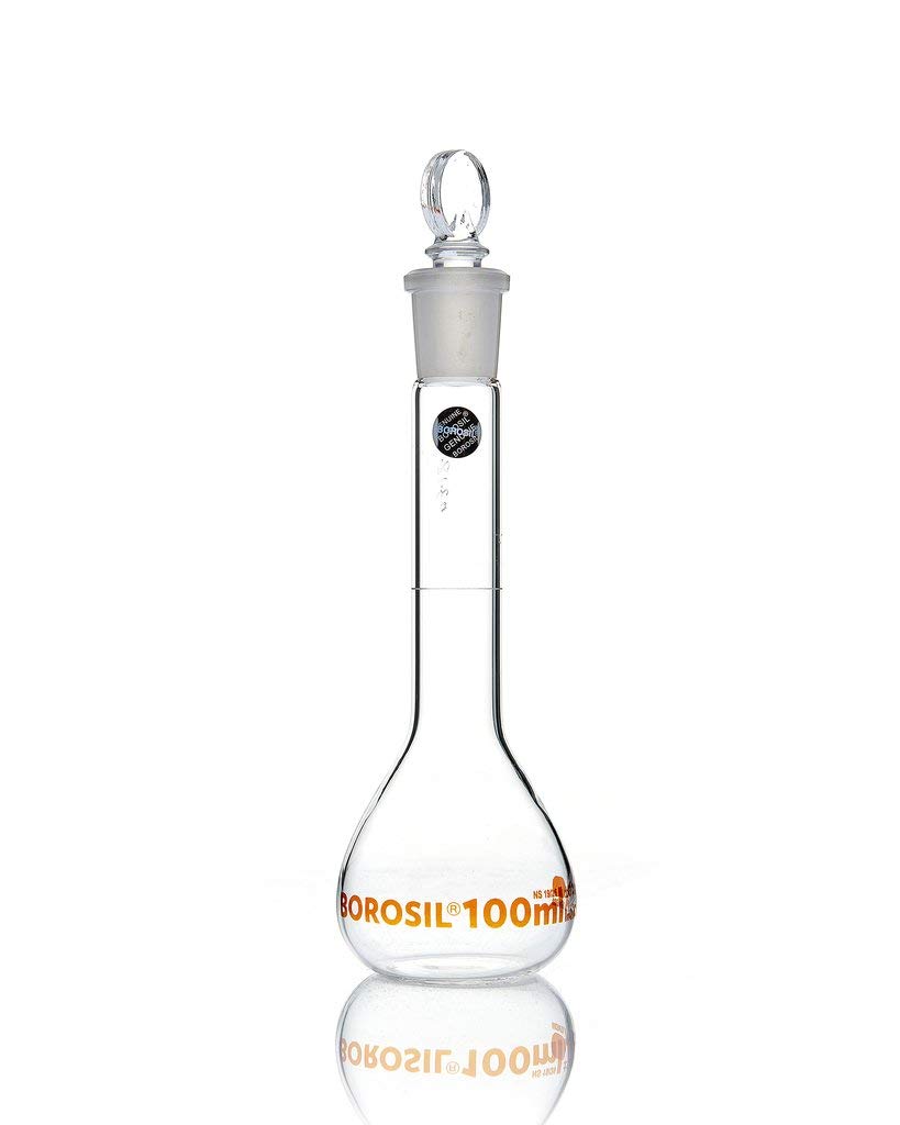BOROSIL 5647016A Volumetric Flask, Wide Neck with GLASS I/C Stopper