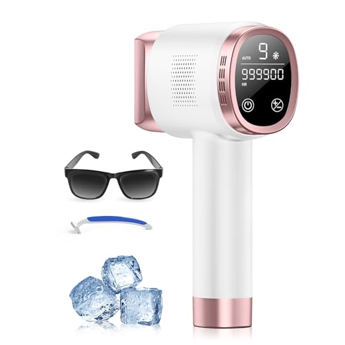 Pulsed Light Epilator with Ice Cooling Function, LCD Touch Screen, Automatic Scrolling Mode, Pulsed Light Epilator for Women and Men, Face, Armpits, Bikini, Body, Pink